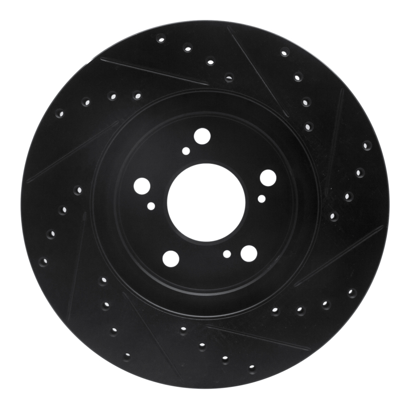 Acura RL Brake Rotor (1) - Front Left - R1 Concepts - Drilled & Slotted - Black - `05-`12